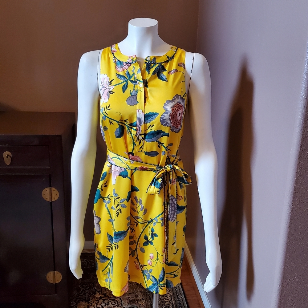 NWT LOFT golden yellow vine print shirt dress XS